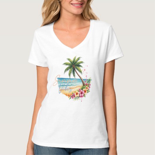 女性の夏のビーチバイブス Tシャツ (正面)