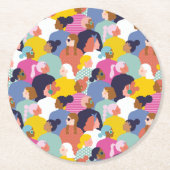 女性の多様性 – さまざまな人種の女性 ラウンドペーパーコースター (正面)