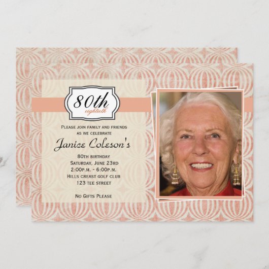 女性の大人の写真の誕生会の招待 招待状 (正面/裏面)