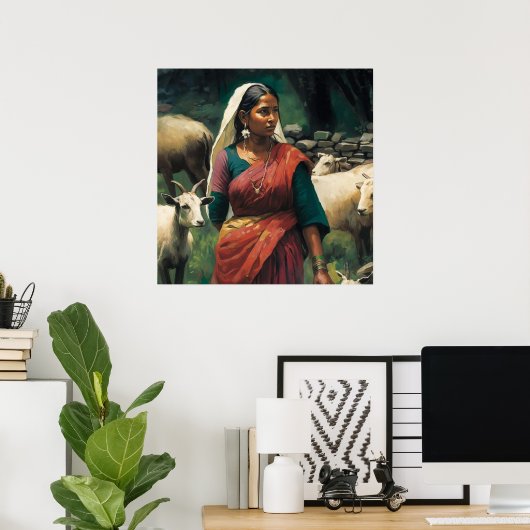 . .女性の奮闘を絵で描く ポスター (ホームオフィス)