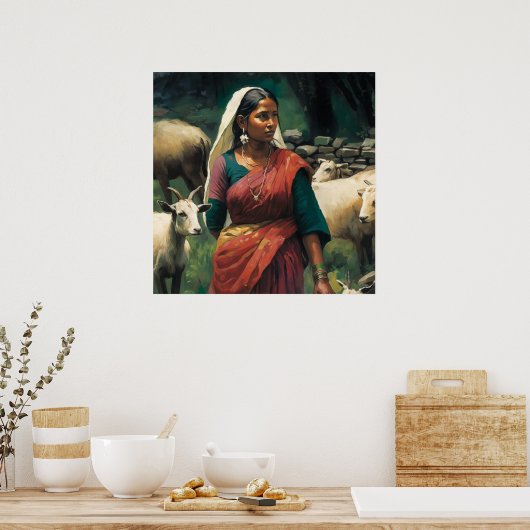 . .女性の奮闘を絵で描く ポスター (キッチン)