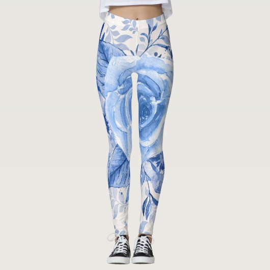 女性の女の子のための青いフローラレギンス レギンス (正面)