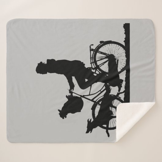 女性の女の子サイクリングと犬のおもしろいバイクアート シェルパブランケット (正面(横))