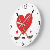 女性の女の子愛ハートのアイスホッケー用スティック部屋の装飾 ラージ壁時計 (傾斜)