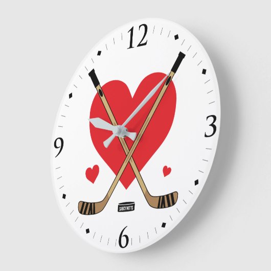 女性の女の子愛ハートのアイスホッケー用スティック部屋の装飾 ラージ壁時計 (傾斜)
