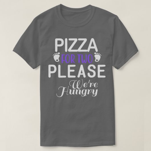 女性の妊婦ベビーフットプリントのピザ愛好家 Tシャツ (デザイン正面)