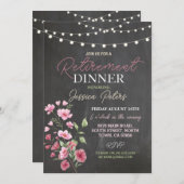 女性の定年ディナーパーティーピンクフローラ 招待状 (正面/裏面)