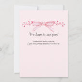 女性の定年ピンクの弓の花縁どパーティー 招待状 (裏面)