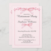 女性の定年ピンクの弓の花縁どパーティー 招待状 (正面/裏面)