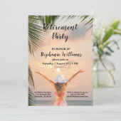 女性の定年　ビーチをテーマにした　夕焼けのヤシの木 招待状 (スタンド正面)