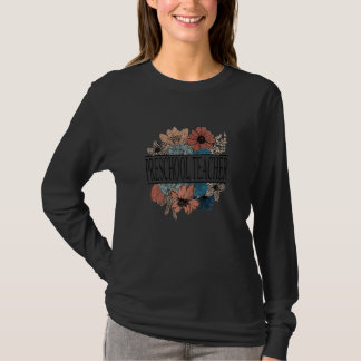 女性の就学前教師 レトロフラワーの先生 Tシャツ