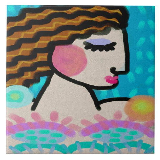 女性の平和的な抽象デジタル肖像画 タイル (正面)