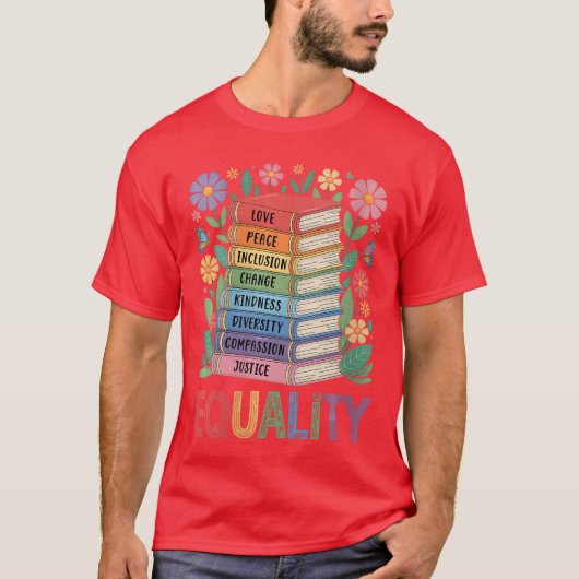 女性の平等 愛 平和 優しさ 本 花 Tシャツ (正面)