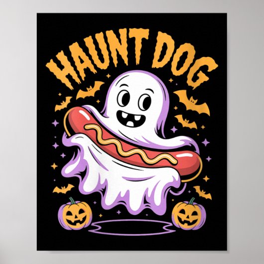 女性の幽霊犬 面白いゴーストホットドッグ ハロウィン ポスター (正面)