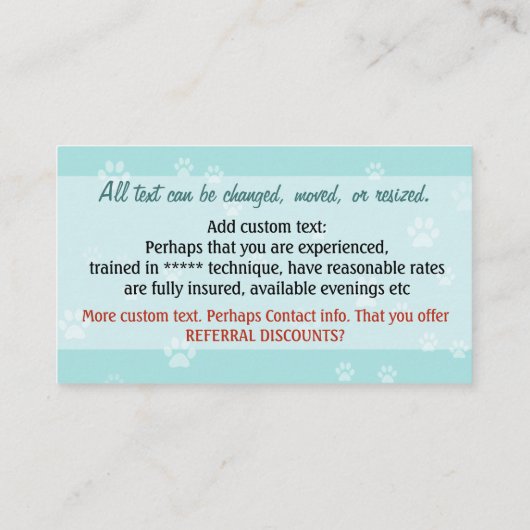 女性の広告宣伝カードを訓練するドッグウォーカー犬の歩く 名刺 (裏面)