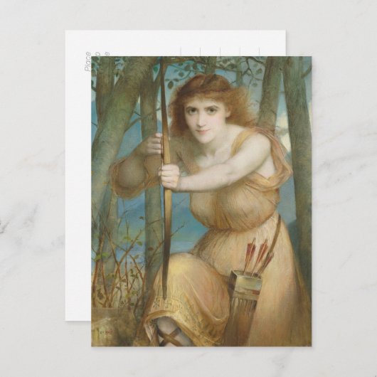 女性の弓使いが森で狩りをする CC1173 Hallé ポストカード (正面/裏面)