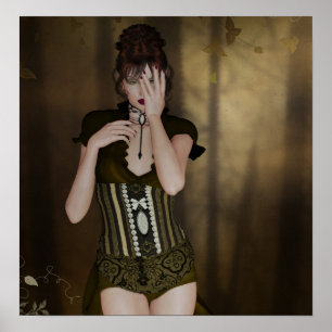 女性の待ち時間：デジタルポートレートゴシック美術 ポスター