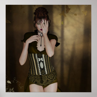 女性の待ち時間：デジタルポートレートゴシック美術 ポスター