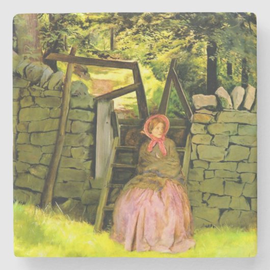 女性の待ち時間（John Everett Millais著） ストーンコースター (正面)
