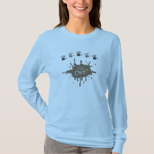 女性の得られた土の長袖 Tシャツ