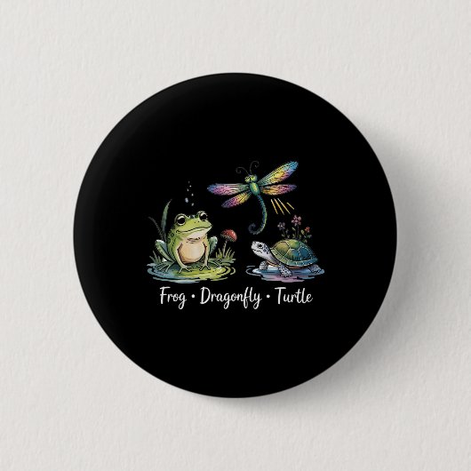 女性の微妙な政治ユーモアのカエルDragonfly turtl 缶バッジ (正面)