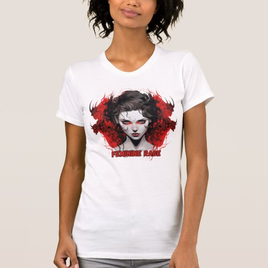 女性の怒り ダークフェミニン 女性 イラスト Tシャツ (正面)