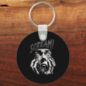 女性の恐怖の叫び顔蜘蛛恐怖症 クリープいアラック キーホルダー (正面)