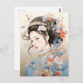 女性の恵伝統的み中国の ポストカード (正面/裏面)