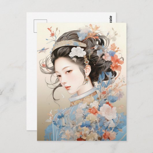 女性の恵伝統的み中国の ポストカード (正面/裏面)