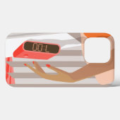 女性の手が目覚まし時計のスヌーズボタンを押す Case-Mate iPhoneケース (裏面 (横))
