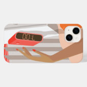 女性の手が目覚まし時計のスヌーズボタンを押す Case-Mate iPhoneケース (裏面 (横))