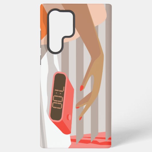 女性の手が目覚まし時計のスヌーズボタンを押す SAMSUNG GALAXYケース (裏面)