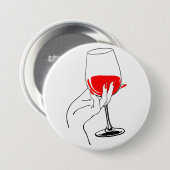 女性の手でワイングラスのアートを保持 缶バッジ (正面&裏面)