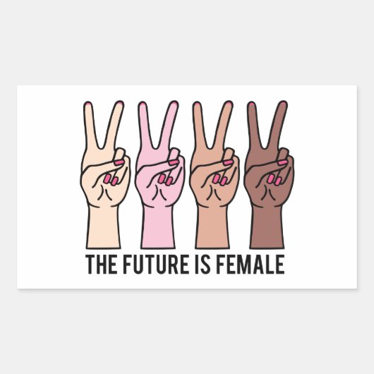 女性の手に平和のサイン 長方形シール (正面)