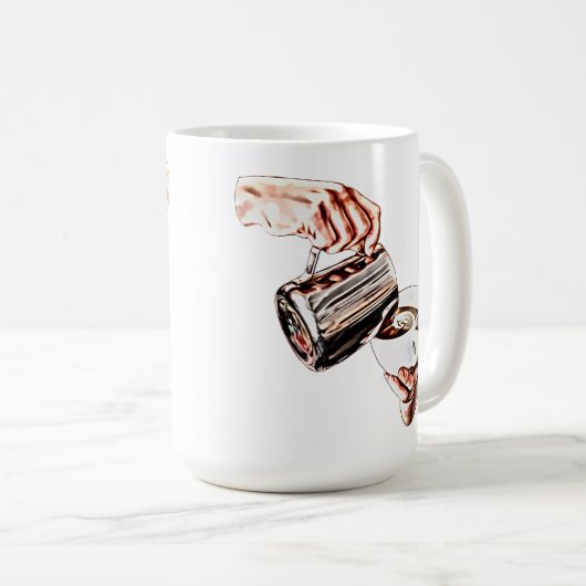 女性の手を注いでコーヒーデジタルアート絵画の コーヒーマグカップ (正面右)