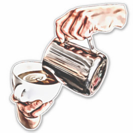 女性の手を注いでコーヒーデジタルアート絵画の シール