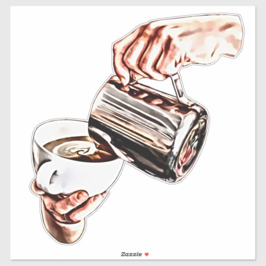 女性の手を注いでコーヒーデジタルアート絵画の シール (シート)