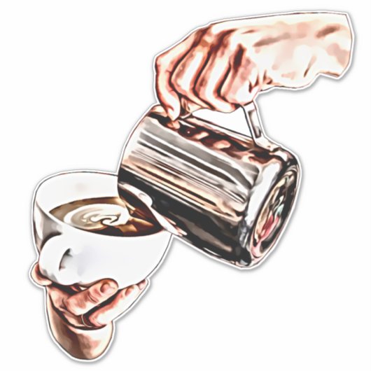 女性の手を注いでコーヒーデジタルアート絵画の シール (正面)