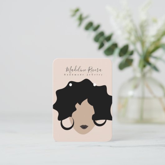 女性の手作り職人イヤリングディスプレイカード コーリングカード (スタンド正面)