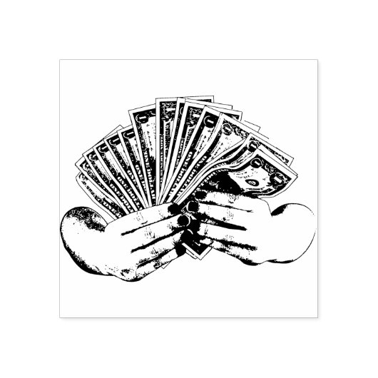 女性の手持ち金現金ドル紙幣アート ラバースタンプ (インプリント)