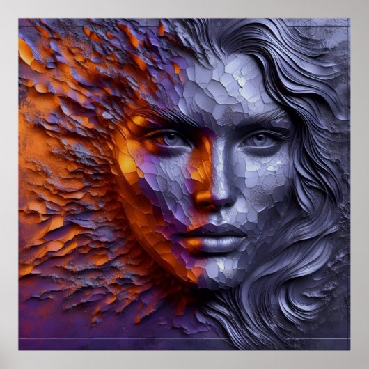 女性の抽象芸術のポートレート- 3Dエンボス ポスター (正面)