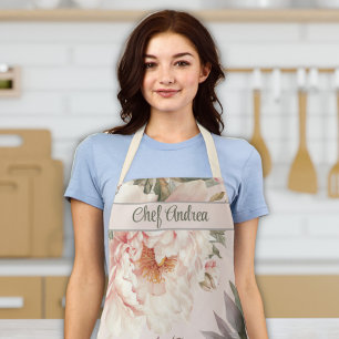 女性の料理ベーキング水カラーフローラ牡丹 エプロン
