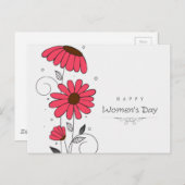 女性の日および円が付いているピンクのflowesの描かれて ポストカード (正面/裏面)