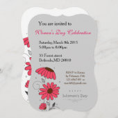 女性の日および円が付いているピンクのflowesの描かれて 招待状 (正面/裏面)
