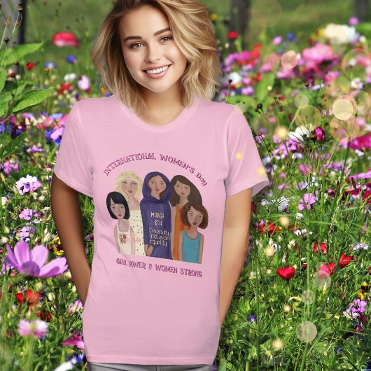 女性の日 | ガールパワー ピンク Tシャツ