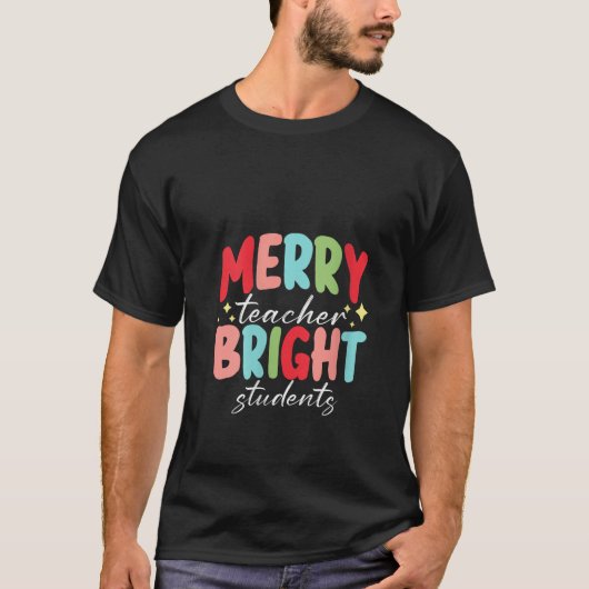 女性の明るい先生+幸せな生徒+かわいいクリスマス Tシャツ (正面)