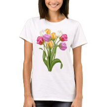 女性の春の花のためのチューリップのTシャツ