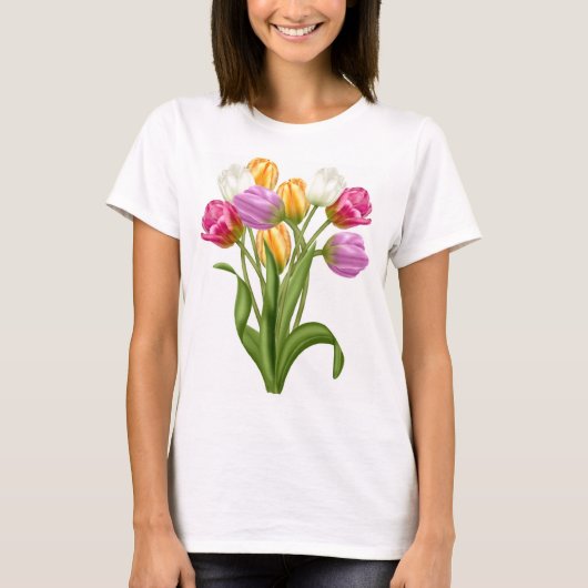 女性の春の花のためのチューリップのTシャツ Tシャツ (正面)