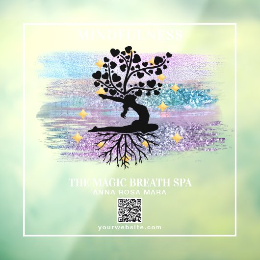 **女性の木の生活の霊気ヨガ瞑想 ウィンドウサイン (シート3)