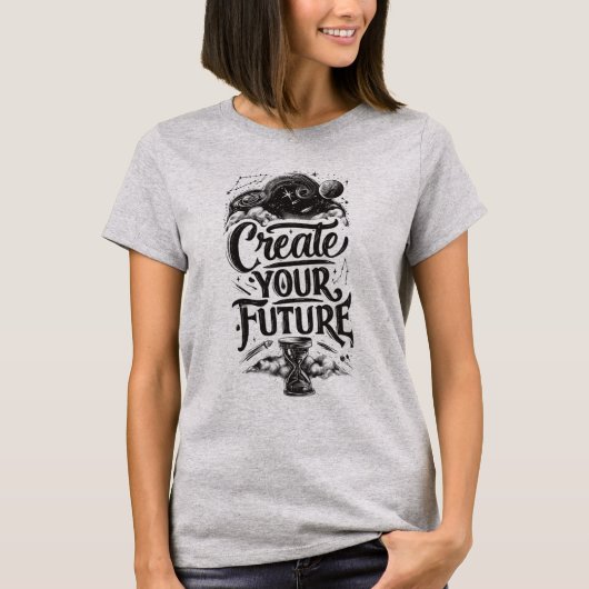女性の未来を創造するコズミックギャラクシーアワーグラス Tシャツ (正面)